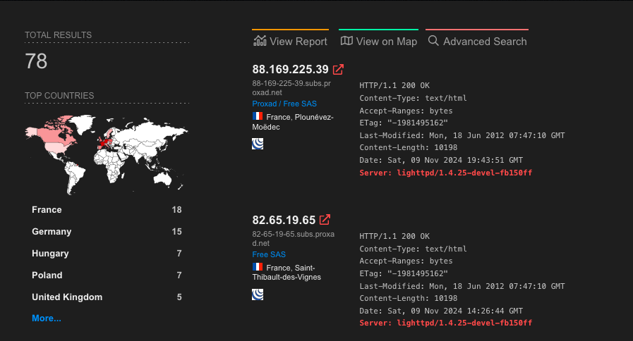 Shodan results - 78 exposed devices