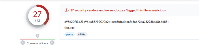 VirusTotal - 27/72 detections